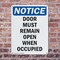 Signmission Door Must Remain Open When Occupied, 10 in W x Rectangle, Plastic OS-2PACK-NS-P-1014-V-11509 - alternate 4
